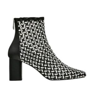 Zara Black and White Braided Leather Bootie
